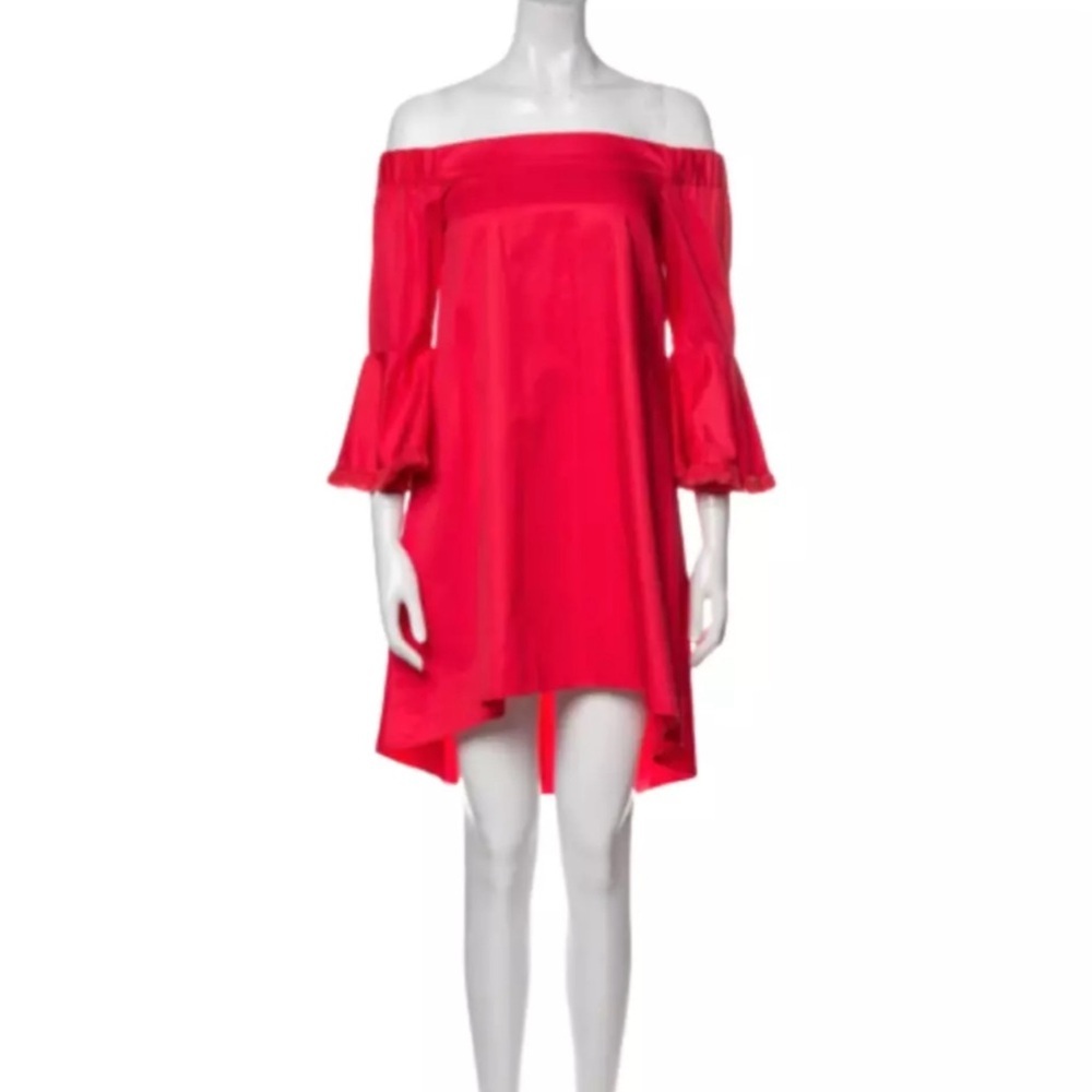 $398 N/Nicholas Red Bell Sleeve Off Shoulder High Low Cotton Mini Dress Vacation - Picture 2 of 13